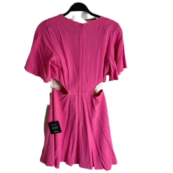Lulus NWT Women’s SZ M Pink Cut Out Tie Front Mini Dress Short Sleeve VNeck - Picture 6 of 9